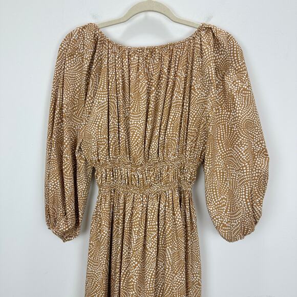 Madewell V Neck Balloon Sleeve Maxi Dress Spiral Dot Tan Smocked Boho US 00 NWT - Picture 16 of 16